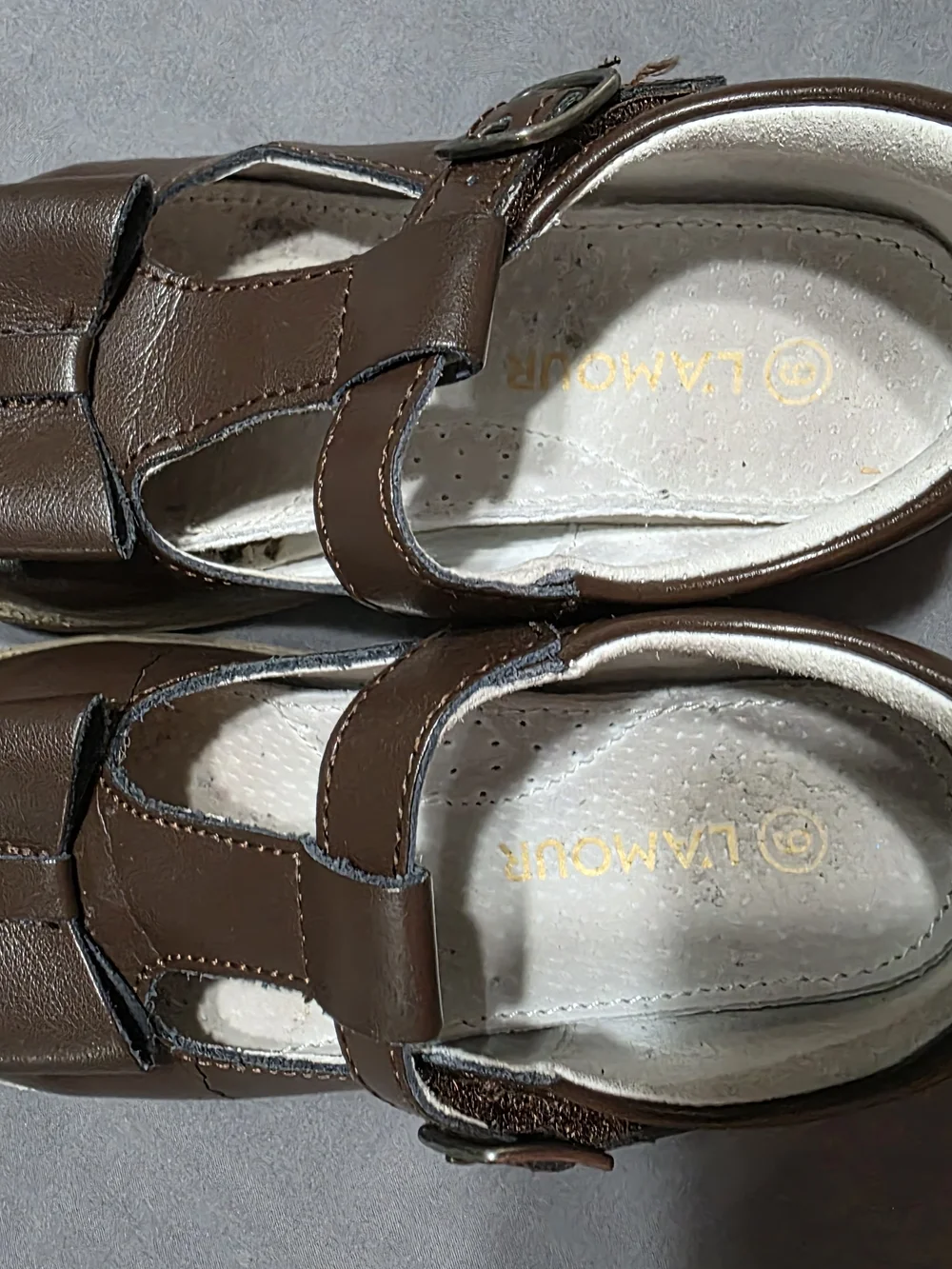L'Amour Brown Bow Strap Kids Dress Shoes